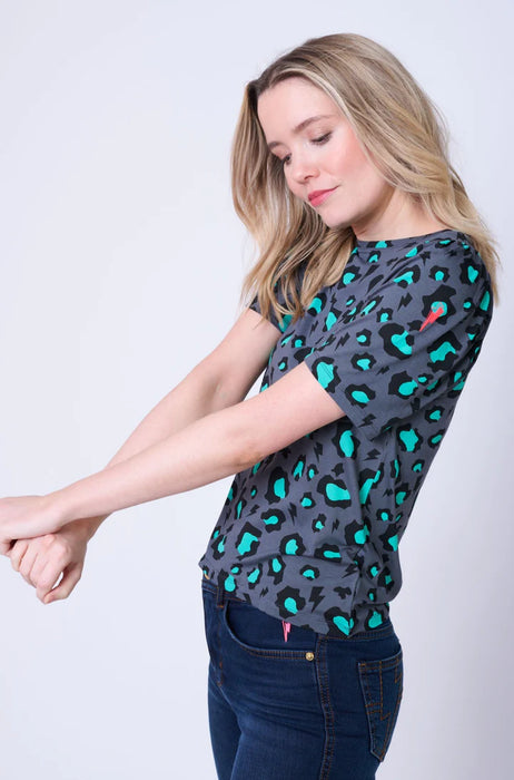 Scamp & Dude: Grey with Green Snow Leopard T-Shirt - Adult