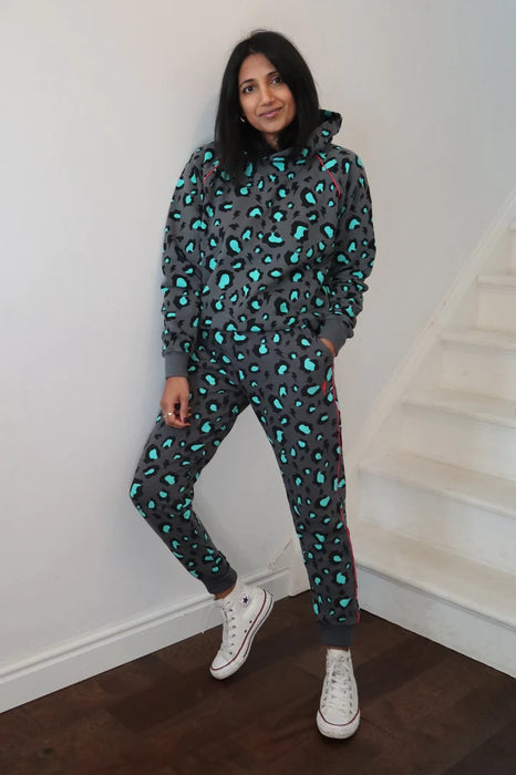 Scamp & Dude: Grey with Green Snow Leopard Hoodie - Adult
