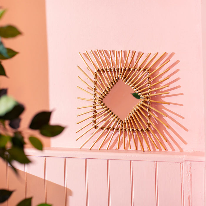 Rattan Square Sunburst Mirror