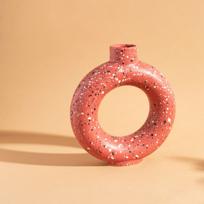 Brick Red Terrazzo Speckled Circle Vase  - Large