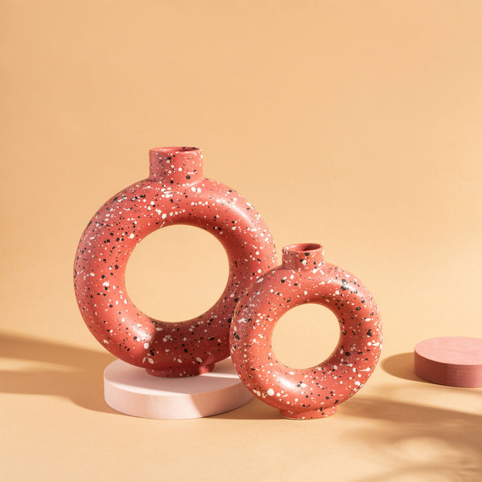 Brick Red Terrazzo Speckled Circle Vase  - Large