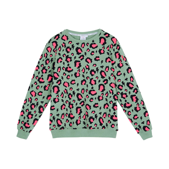 Scamp & Dude: Adult Khaki with Coral Snow Leopard Sweatshirt