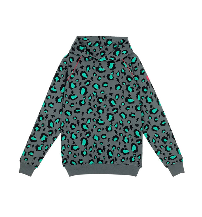 Scamp & Dude: Grey with Green Snow Leopard Hoodie - Adult