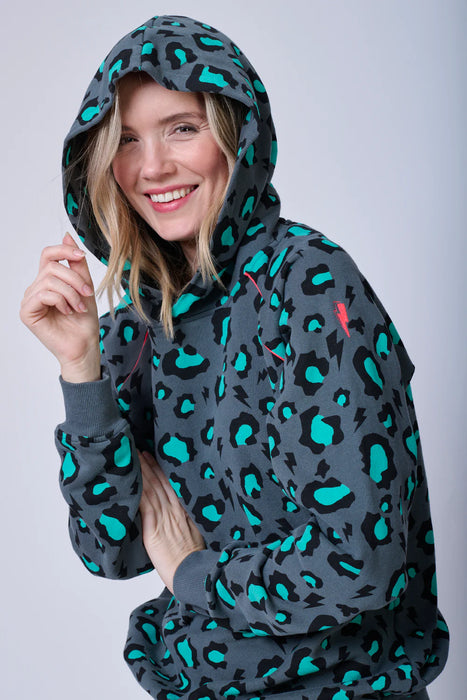 Scamp & Dude: Grey with Green Snow Leopard Hoodie - Adult