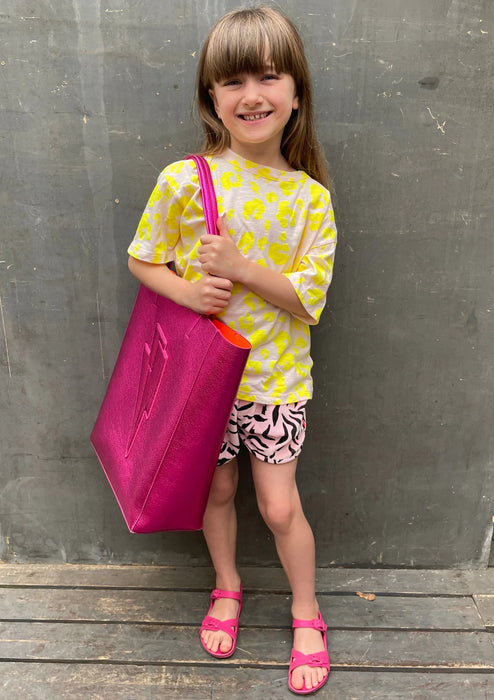 Scamp & Dude: Kids Blush with Neon Yellow Leopard T-Shirt
