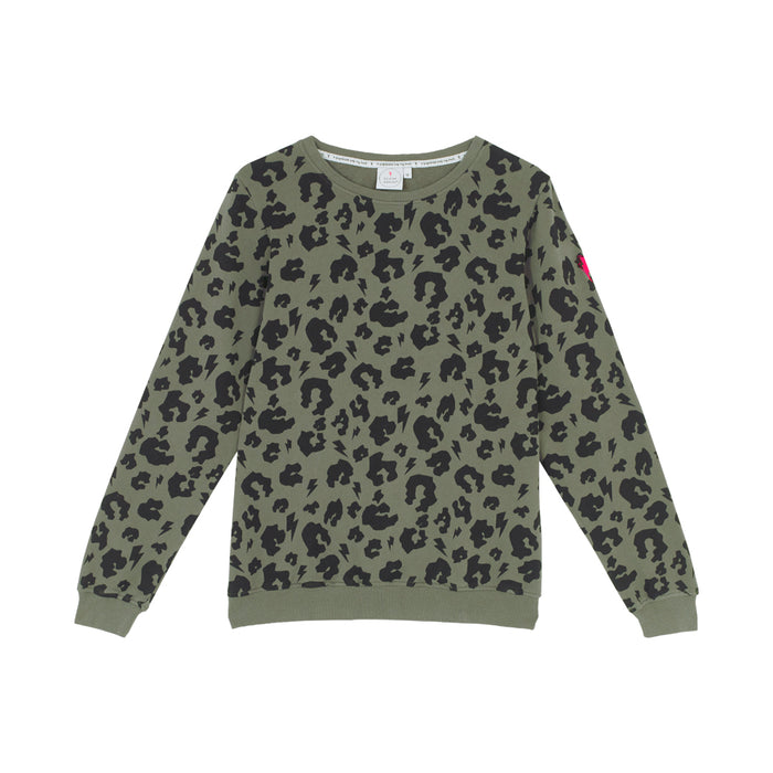 Scamp & Dude: Adult khaki sweatshirt with black leopard and lightning print