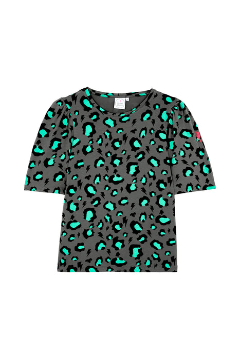 Scamp & Dude: Grey with Green Snow Leopard T-Shirt - Adult