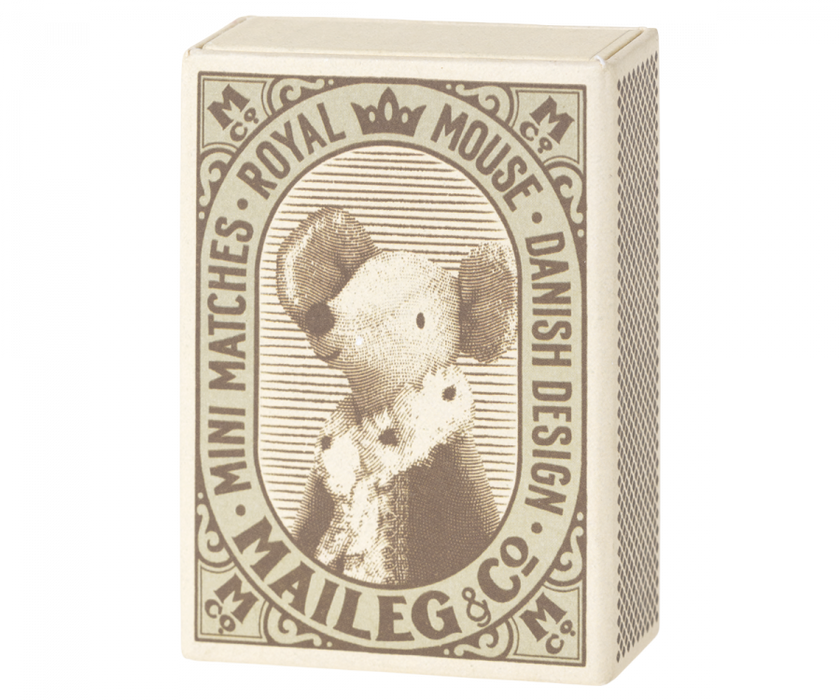 Maileg: Sleepy/wakey baby mouse in matchbox - Blue